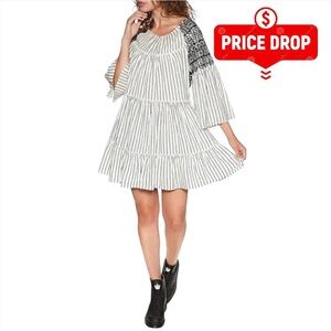 Free People Lola Black and White Striped Embroidered Mini Dress Size Medium